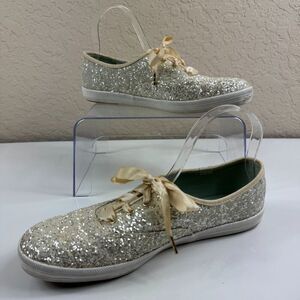 Keds X Kate Spade New York Champion Gold Glitter Sneakers US 10 Ribbon Lace Up